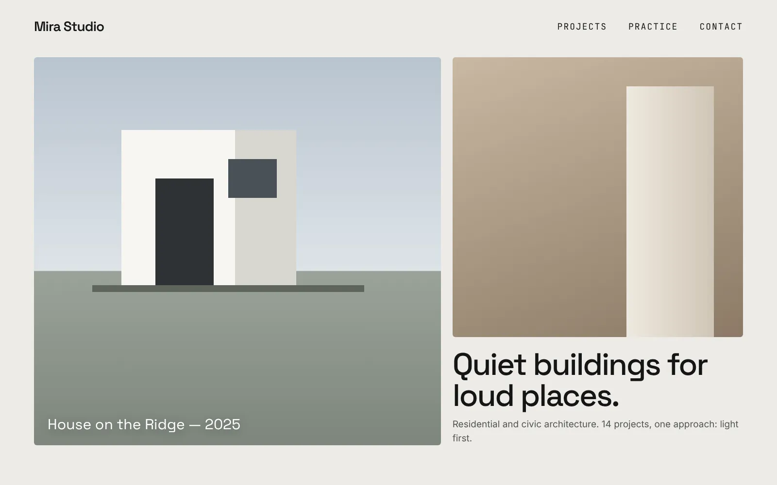 Mira Studio concept website on desktop